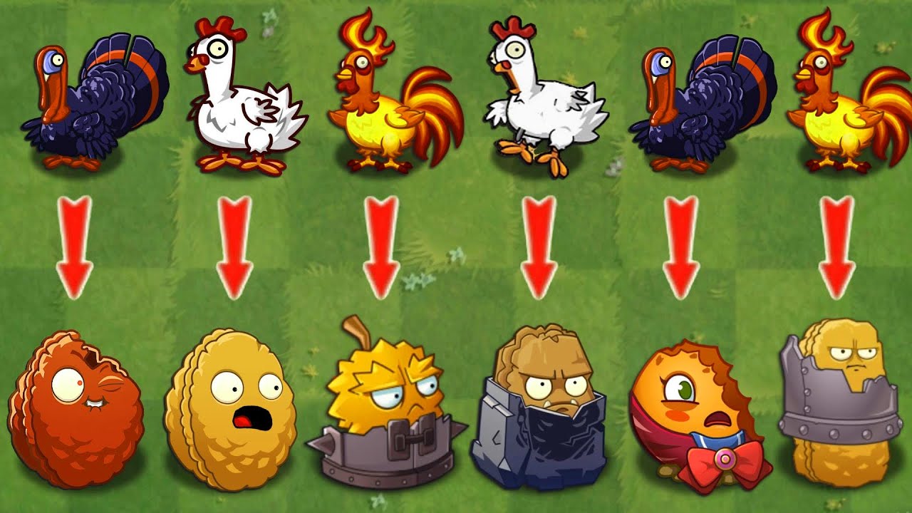 PvZ2 Challenge - 10 Plants Vs 500 Chicken & Turkey Zombies - Who Will Win?