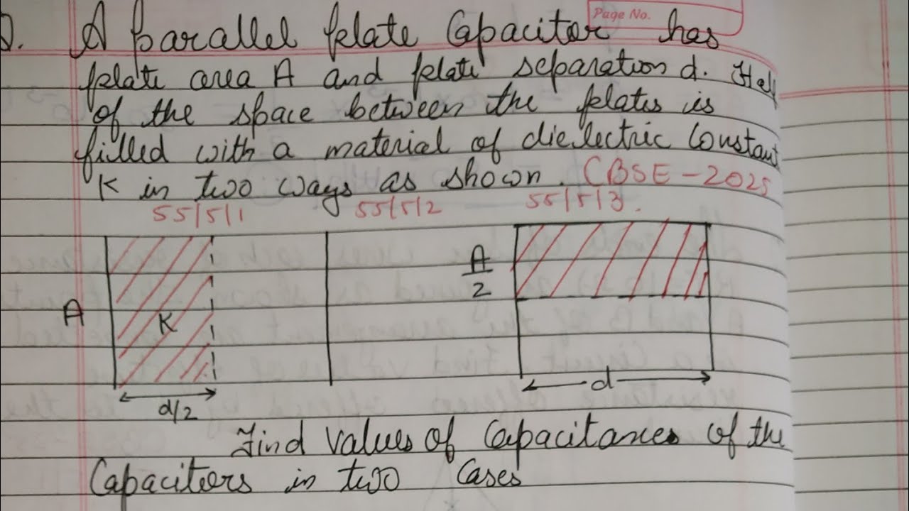 A parallel plate capacitor has plate area A and plate separation d half of the space between the