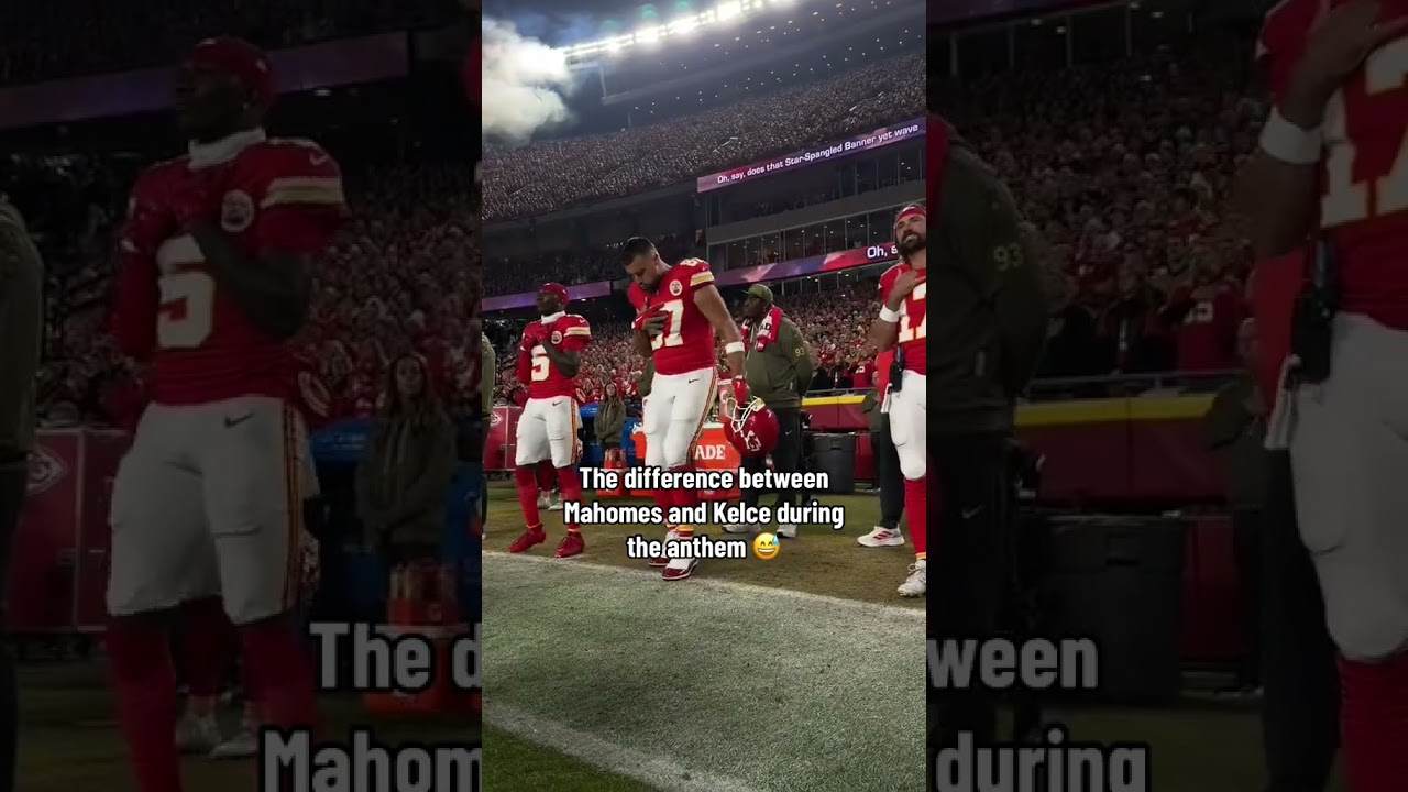 The difference between Mahomes and Kelce during the anthem #traviskelce  #nfl