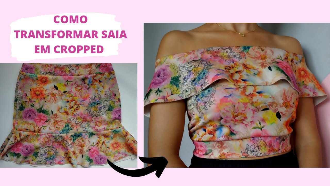 COMO TRANSFORMAR SAIA EM CROPPED COM BABADO | Sem máquina de costura