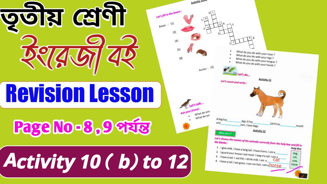 Class 3 English Revision Lesson Activity 10 (b) to 12 | Class 3 English Page 8 | Class 3 page 9 |