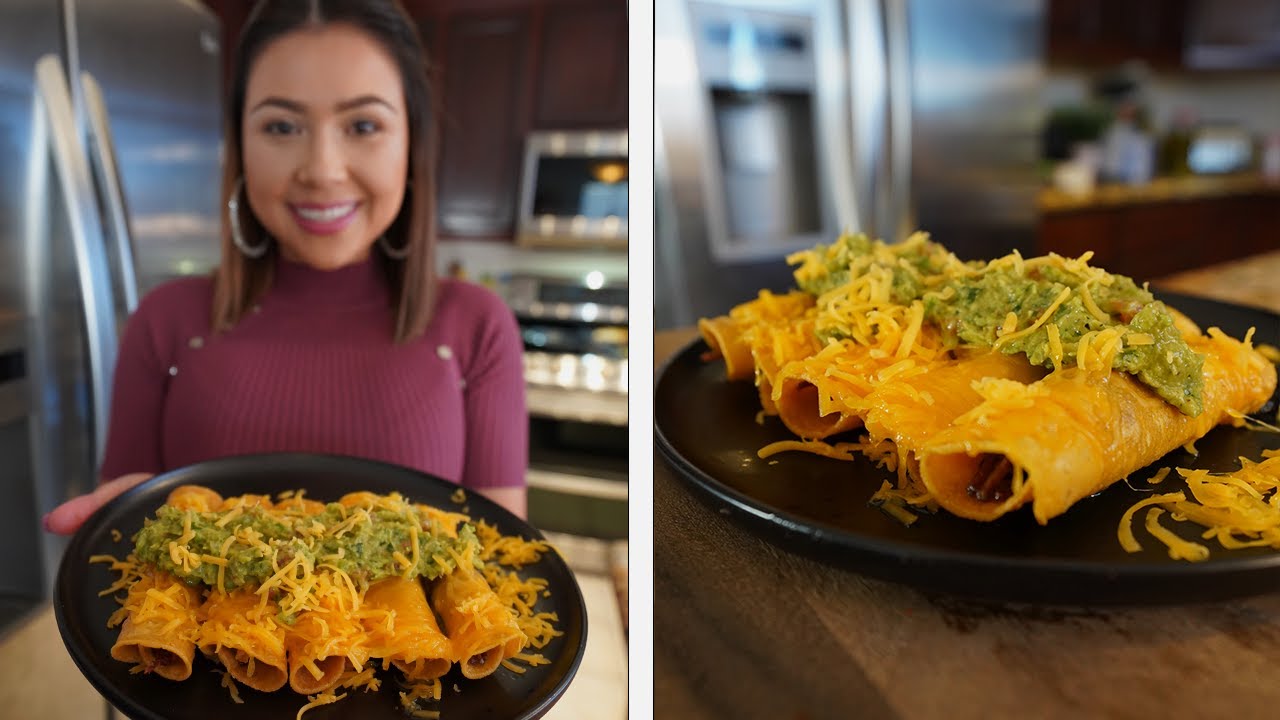 HOW TO MAKE THE BEST CRISPY SHREDDED BEEF ROLLED TACOS WITH CHEESE AND GUACAMOLE