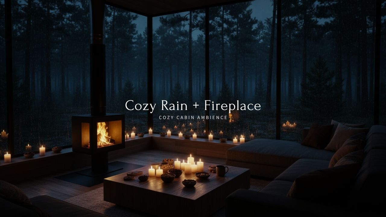 Gentle Rain in Forest Cabin 🌧️ Cozy Fireplace 🔥 for Deep Rest and Calm Mind