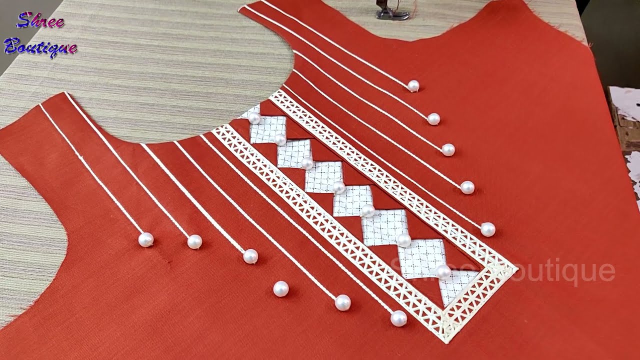 Beautiful Neck Design Cutting and Stitching with Lace and Anchor Thread