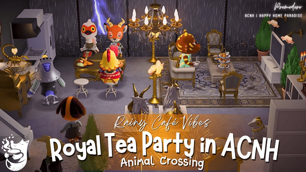 Royal Tea Party in Animal Crossing 🏰🍰 | Enjoying Treats, Rain Vibes & Friendship with Friends