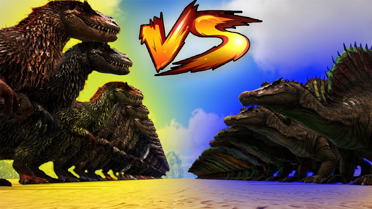 50 YUTYRANNUS VS 30 SPINOSAURUS | Ark Battles | Thyrulous