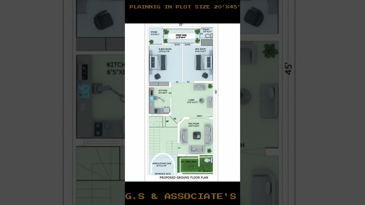 20x45 Feet Modern House Plan | Futuristic Design with 3D Furniture #20x45 #shorts