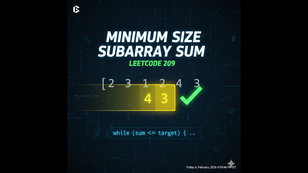 MINIMUM SIZE SUBARRAY SUM ||LeetCode 209 #slidingwindow #dsa #leetcode #minimumsizesubarraysum #exam