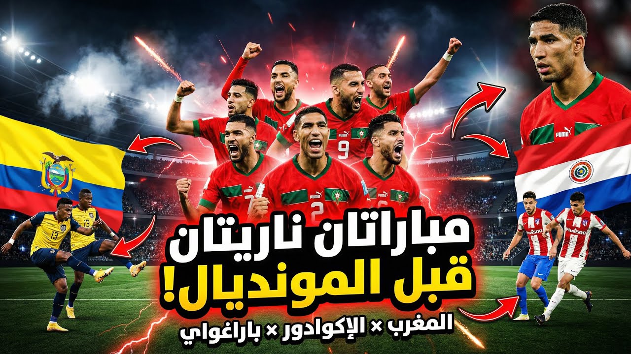  رسمياً 🇲🇦 المغرب يواجه الإكوادور وباراغواي قبل مونديال 2026 | مباراتان ناريتان تحضيراً لكأس العالم