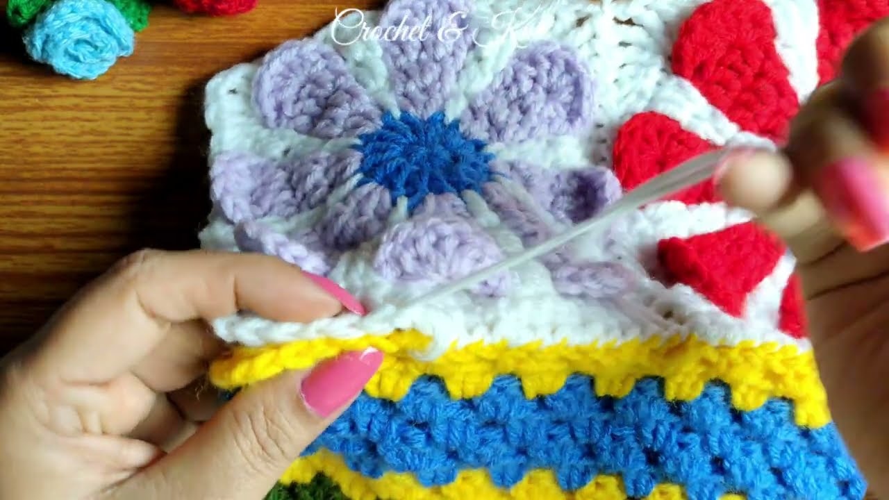 CROCHET - How to join granny square with granny stitch👍🏻💫 Tutorial for Beginners 
