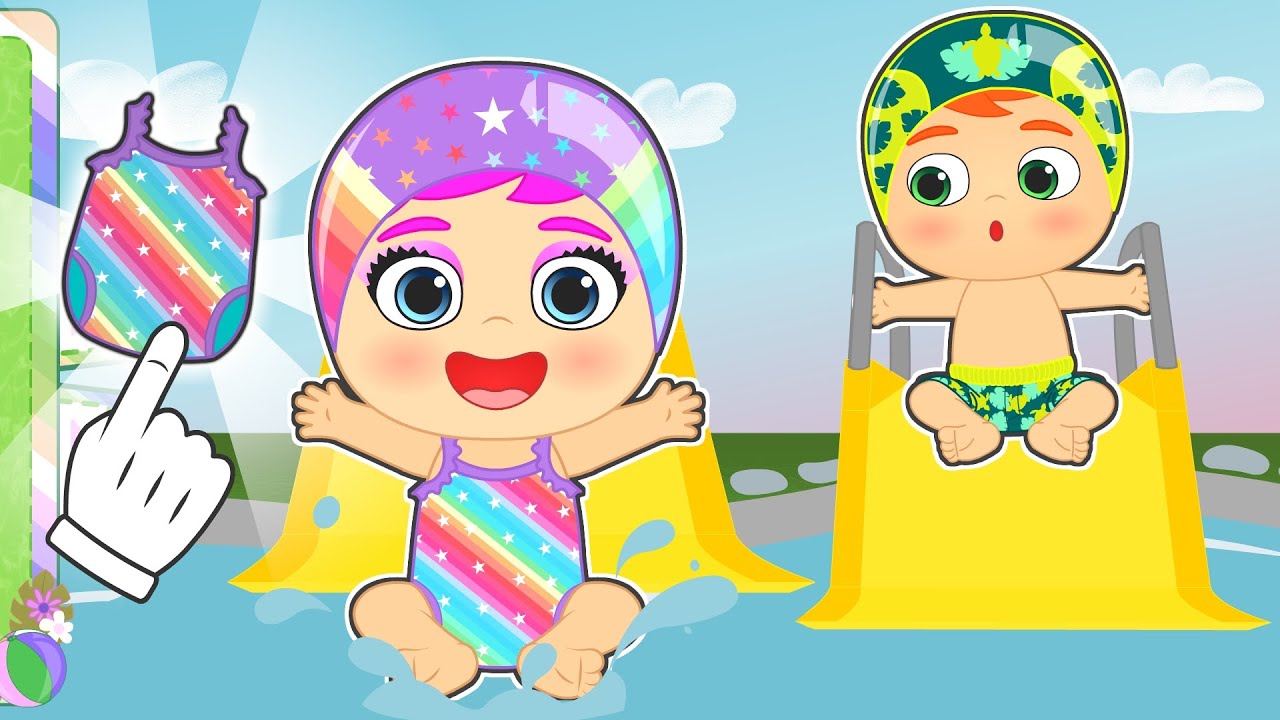 BABIES ALEX AND LILY 🩱💦 The slide swim pool