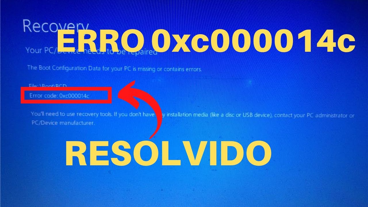 ERRO 0xc000014c COMO RESOLVER TELA DE RECOVERY