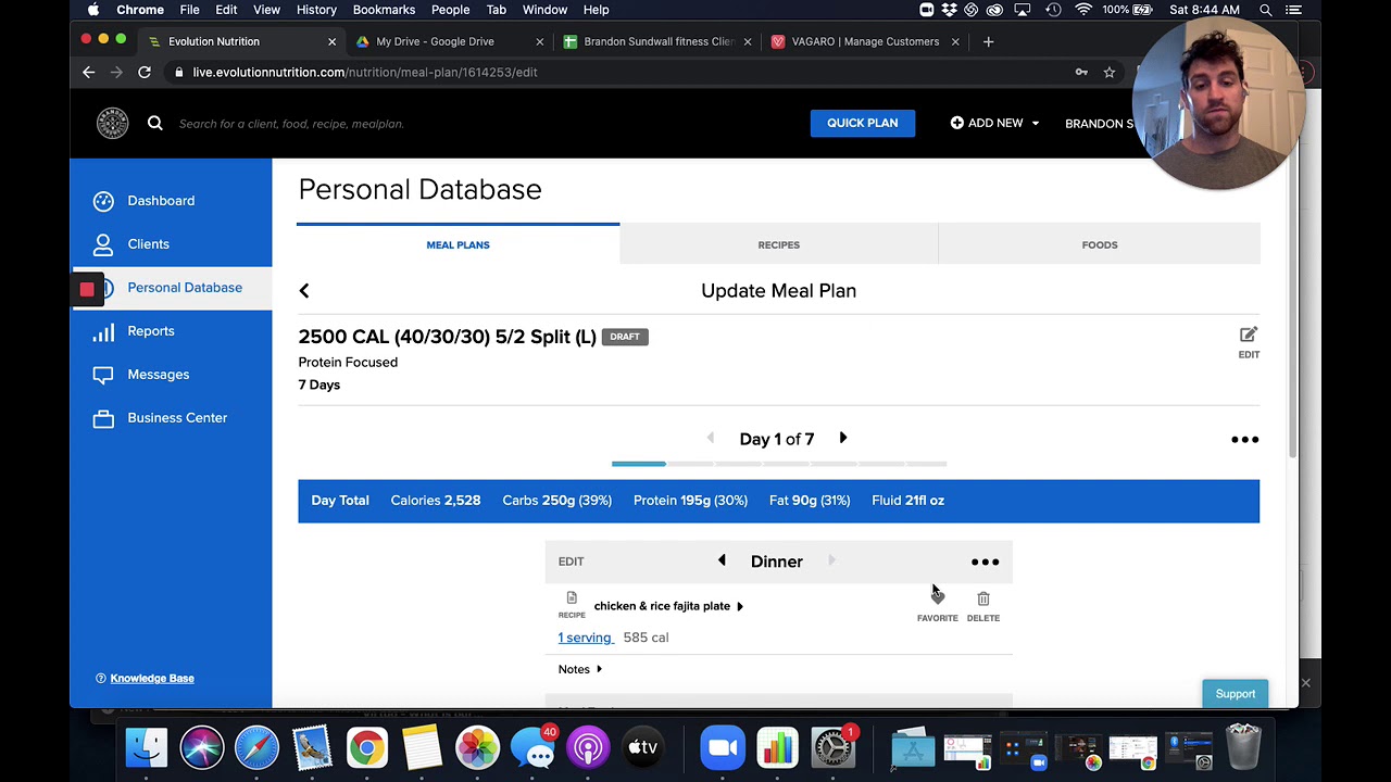 Adding Client Meal Plans In Evolution Nutrition
