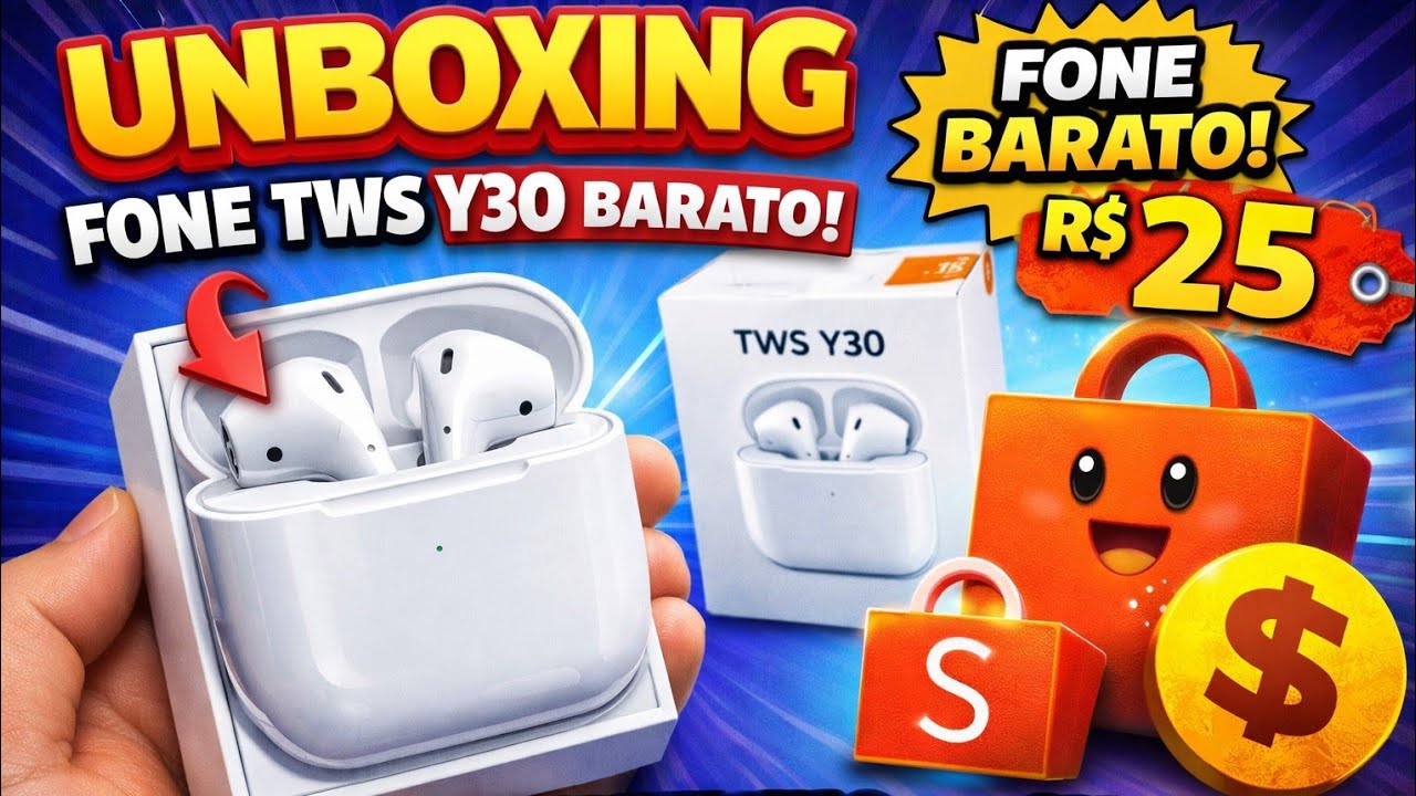 UNBOXING DO FONE MAIS BARATO DA SHOPEE! Fone Bluetooth TWS Y30