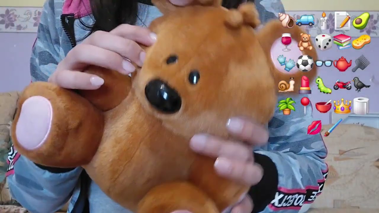 Emoji challenge ASMR 🐚🚙🕯📝🥑🍷🧸🎲📚🧽🧤⚽️👓🫖🪮🐌💄🐛🏍🐦‍⬛🪴📍🥣👑🧻💋🖌