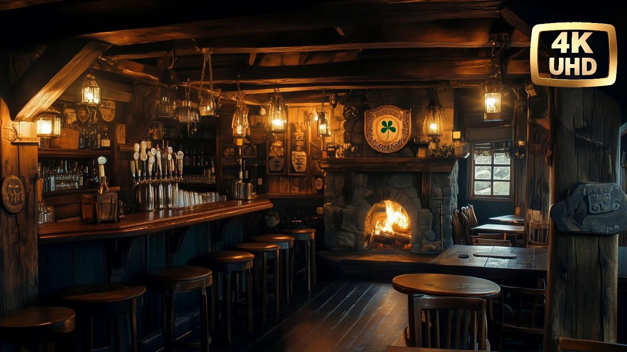Irish Pub Ambience ☘️ Cozy Fireplace & Celtic Music | St. Patrick's Day 2025