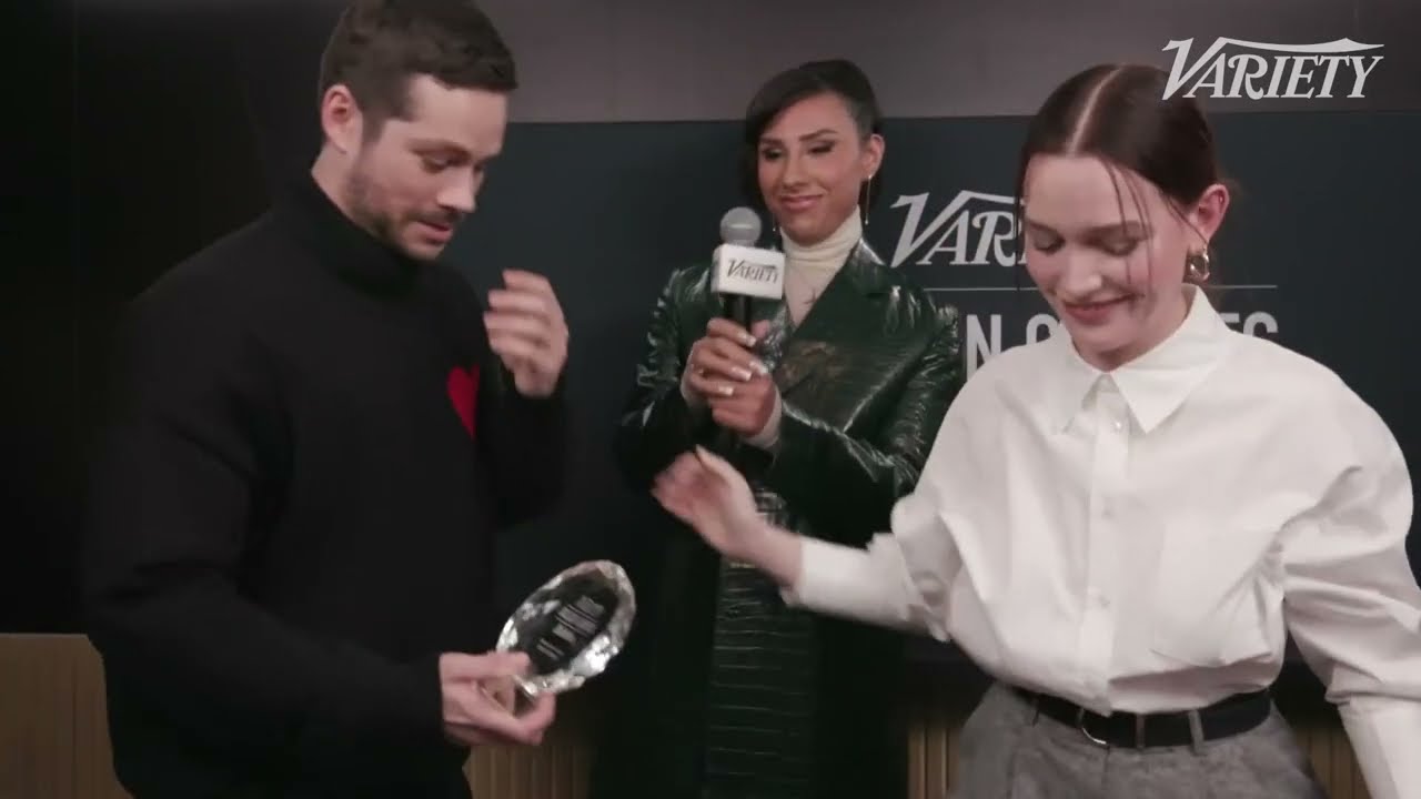 Dylan O'Brien accepts his award at the Variety & The Golden Globe Awards Breakthrough Artists Party