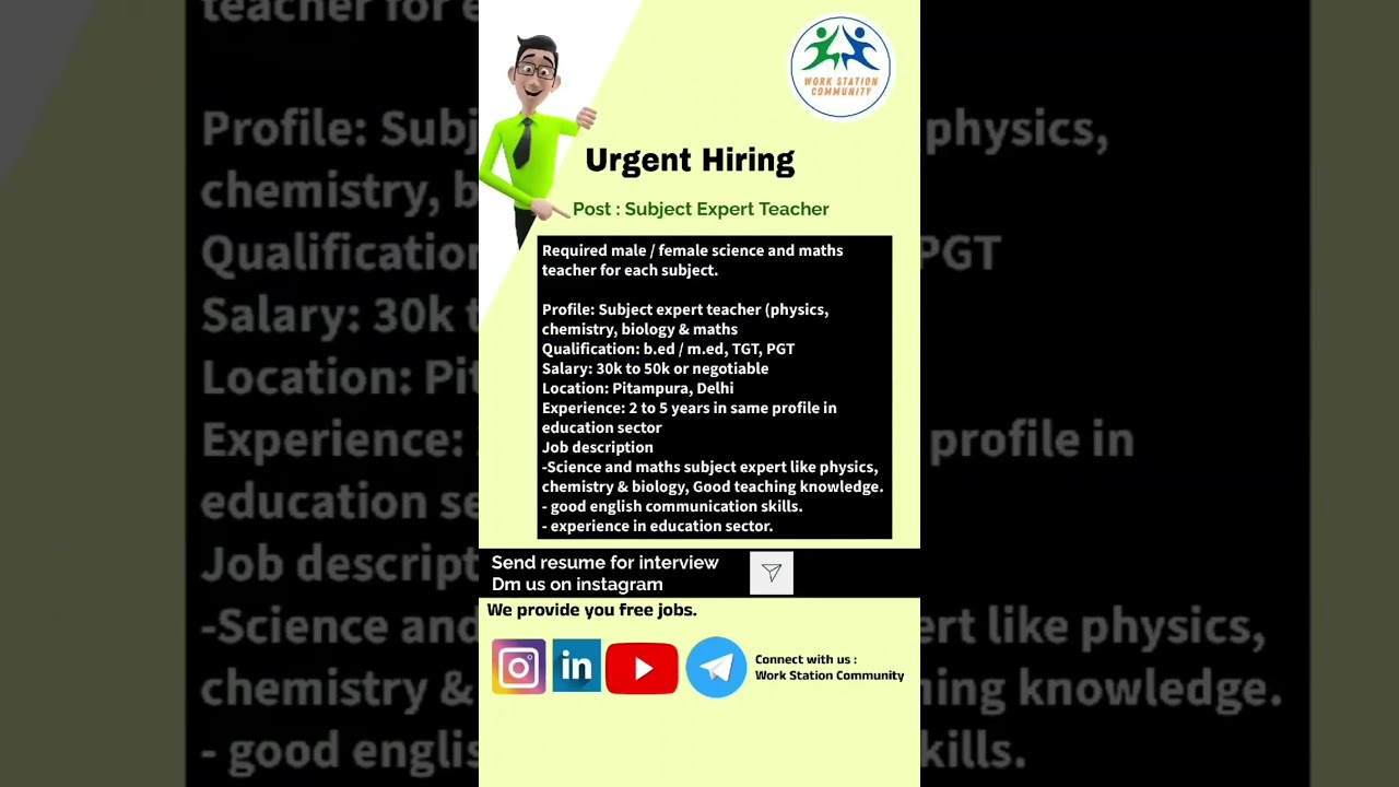 Dm me on Instagram #freejobupdate #delhijobs #teacherjobs