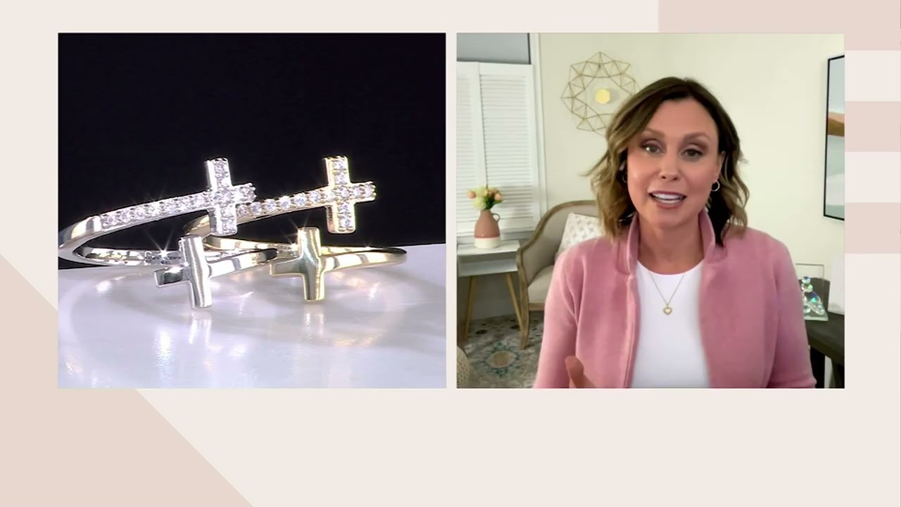 Diamonique Cross Bypass Ring, Sterling Silver on QVC