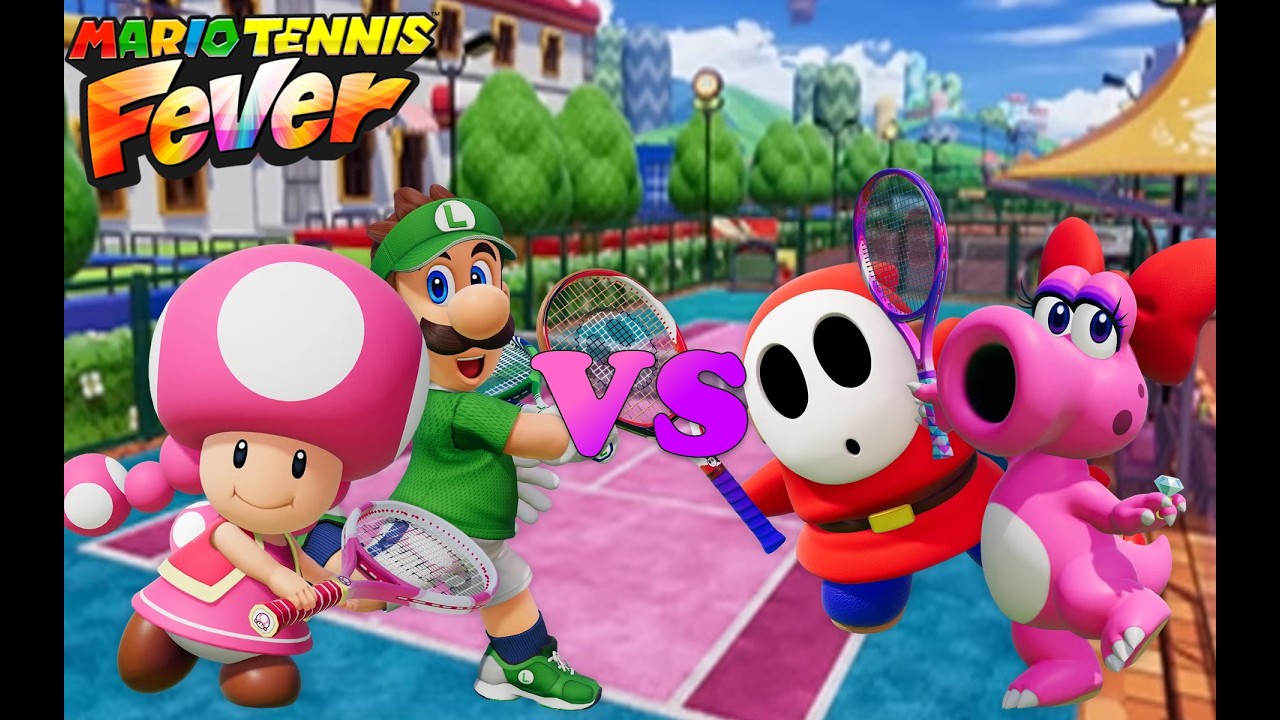 Mario Tennis Fever - Toadette & Luigi vs Birdo & Shy Guy - Academy Court (Carpet)