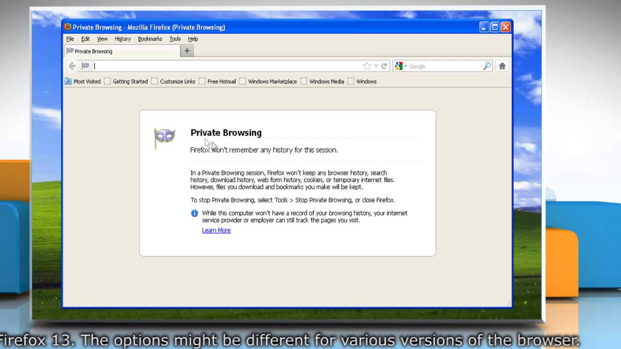 Mozilla&reg; Firefox: How to use Private Browsing in Windows&reg; XP