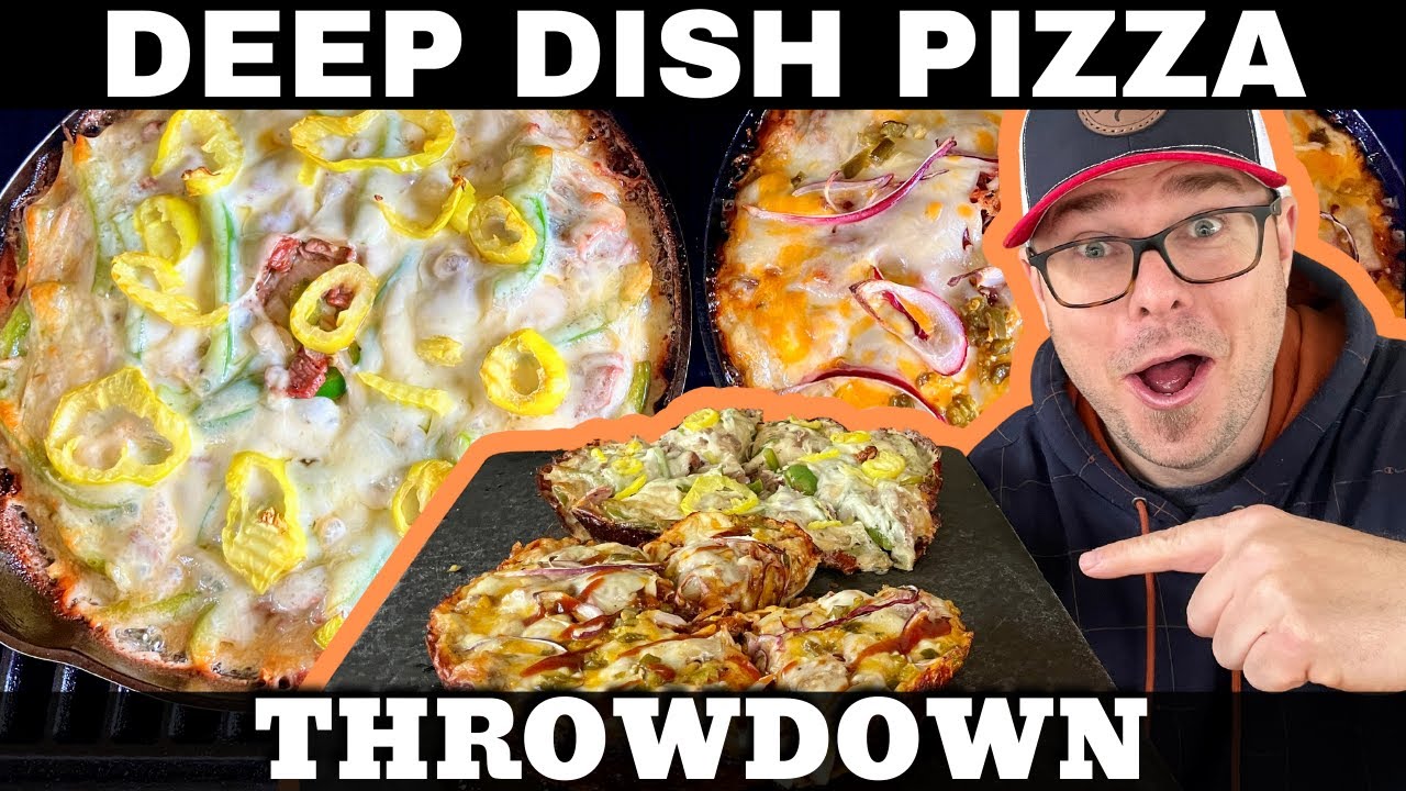 Cheese Steak Pizza vs BBQ Pizza on a Pellet Grill - Deep Dish Pizza in a Cast Iron Skillet