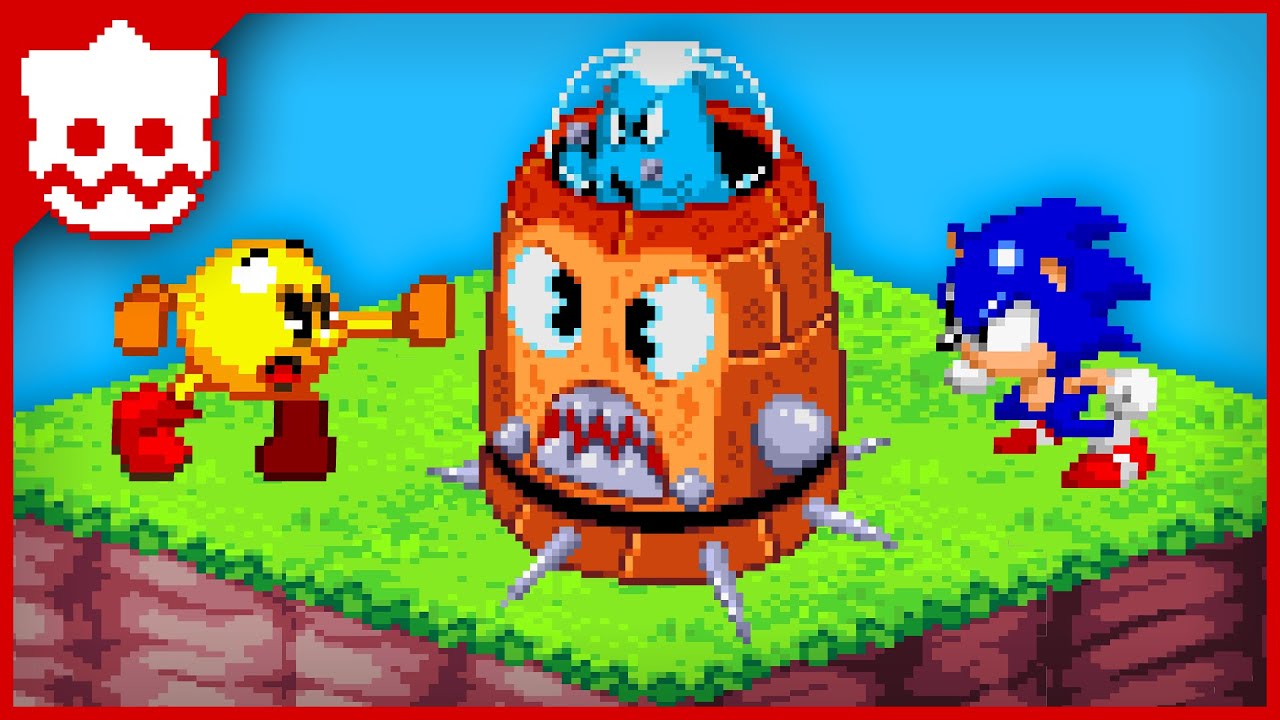 Sonic and Pacman vs Ghosts in Pixel isometric world (Spritars Animations)