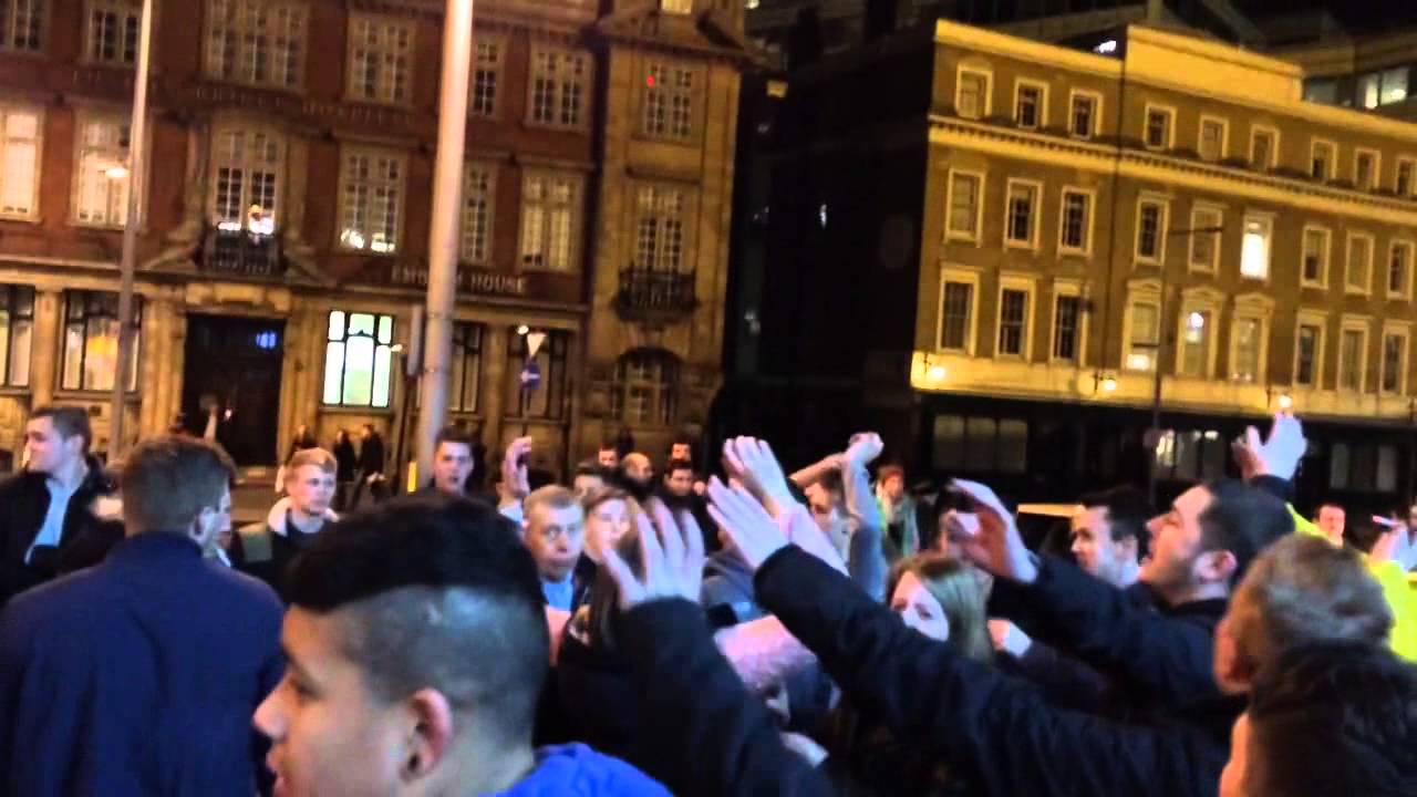 Derby county fans outside Kings cross underground station