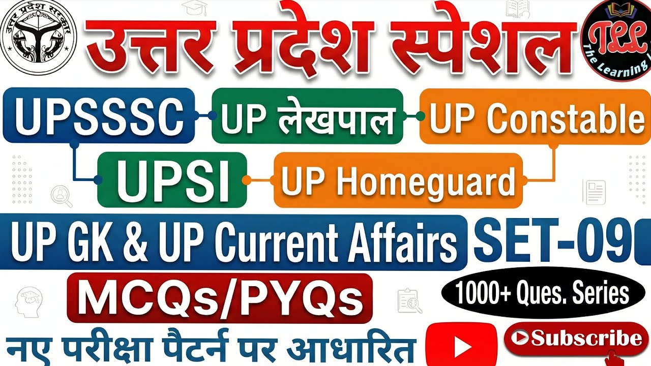 उत्तर प्रदेश स्पेशल | UP GK & Current Affairs Set-09 | UPSSSC, UPSI, Lekhpal, Constable | MCQs &PYQs