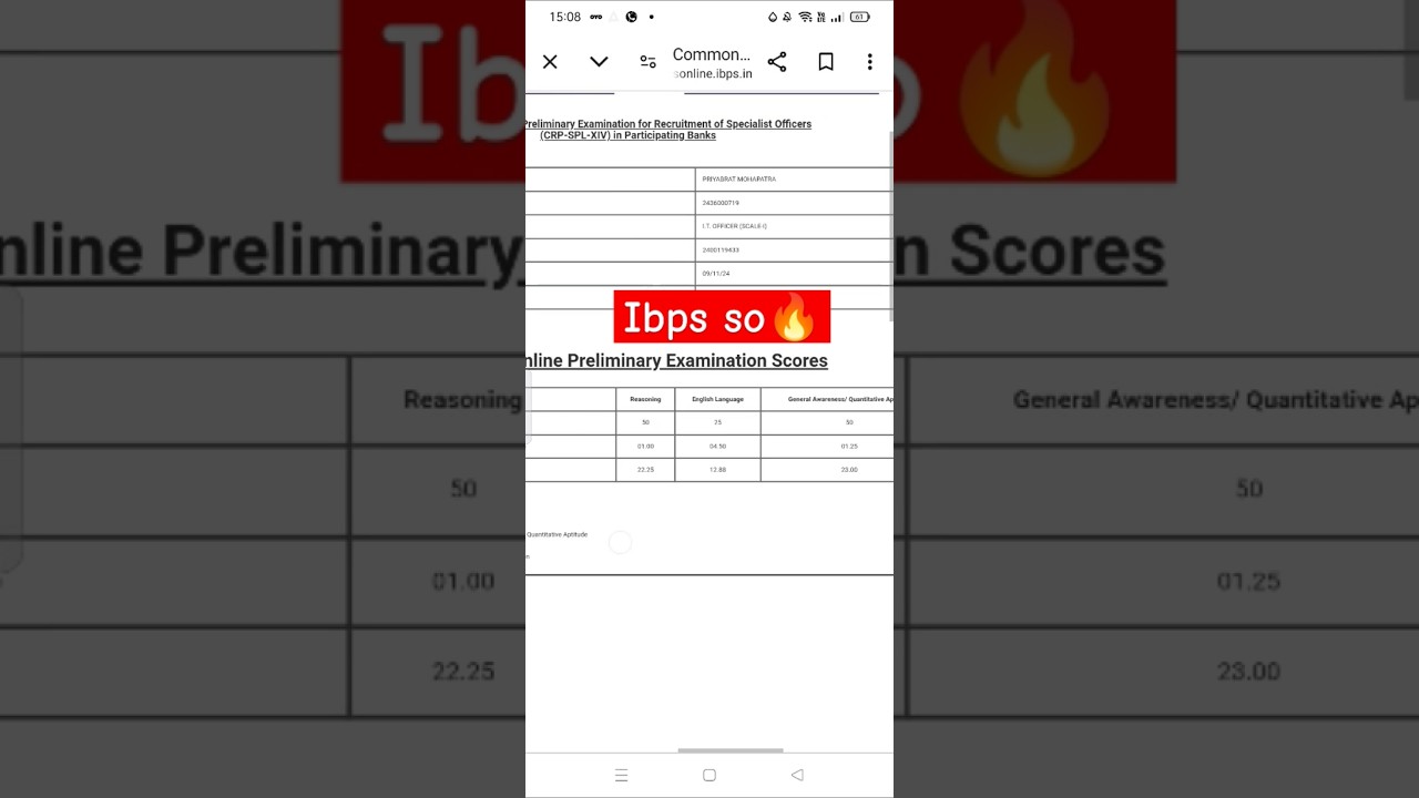 🔥🎯✅#MY IBPS SO(IT OFFICER)SCORECARD2024#IBPS SO SCORE PRELIMS#IBPS SO#IT OFFICER#ibps