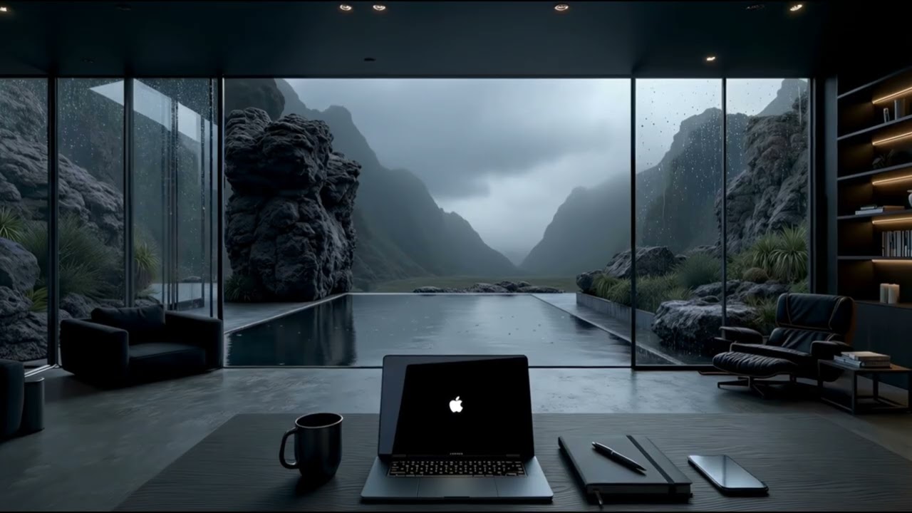 2H Deep Focus Rain — Luxury Mountain Pool View (No Music, Pure Ambience)