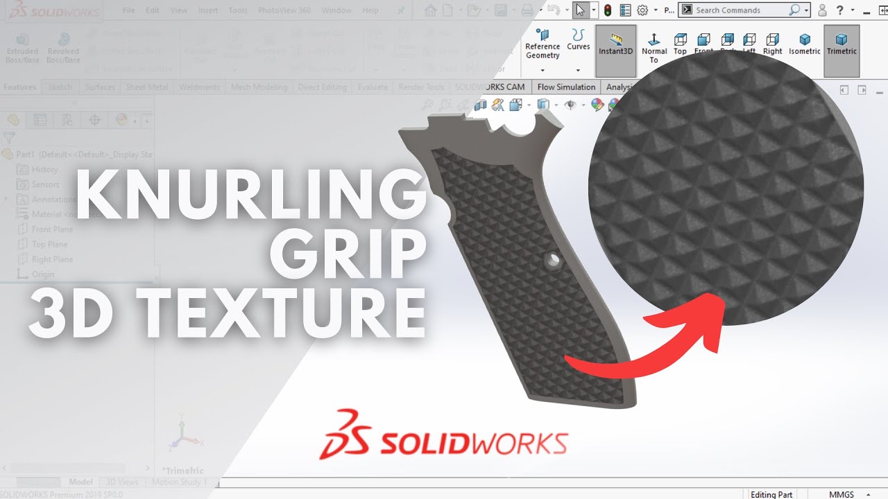 SOLIDWORKS TUTORIAL - CREATE 3D KNURLING GRIP WITH 3D TEXTURE FEATURE IN SOLIDWORKS