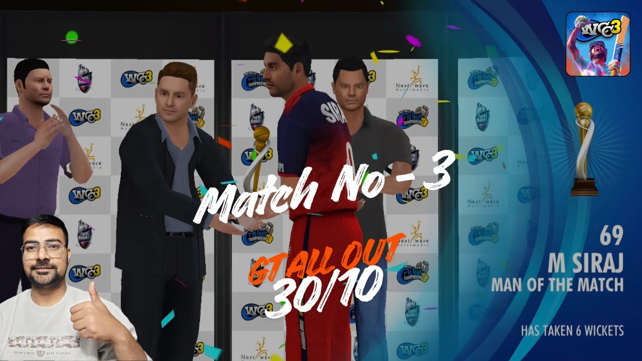 RCB vs GT | IPL | GT All Out 30 Runs 😱 | RCB Won by 10 Wickets | WCC3 Gameplay | Match no - 3