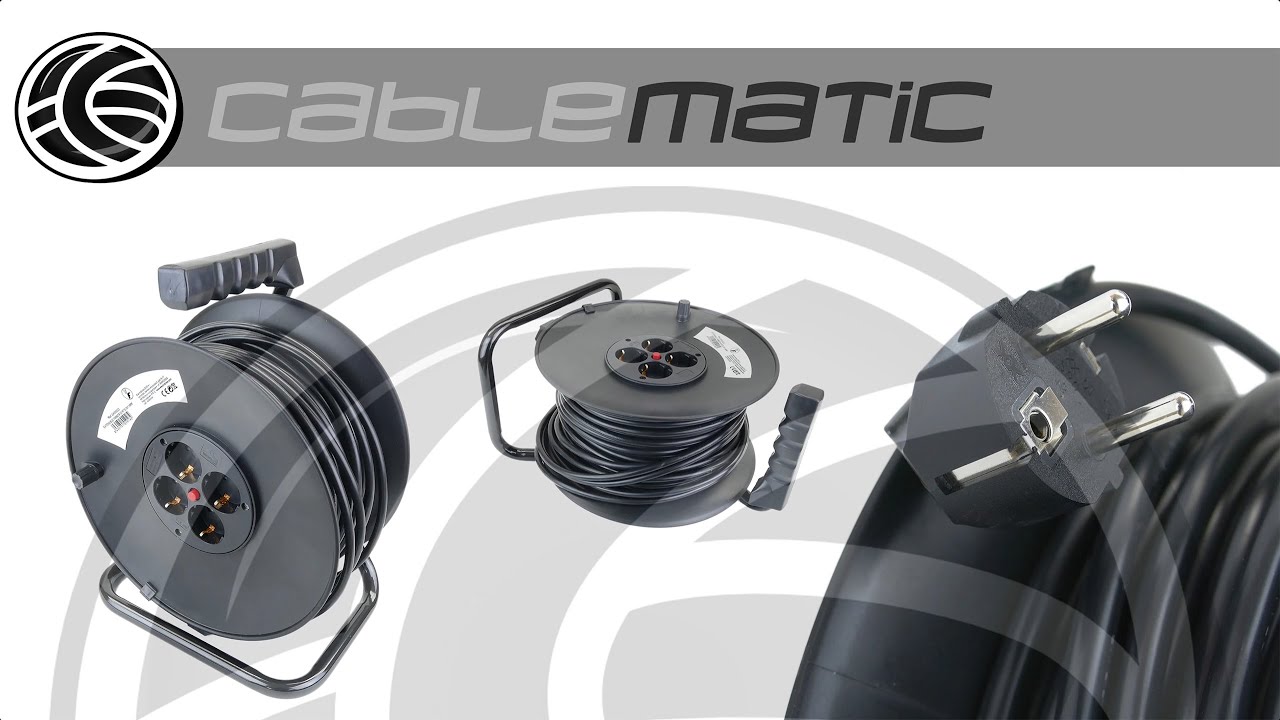 Enrollacables el&eacute;ctrico de 4 schuko de 50 m - distribuido por CABLEMATIC &reg;