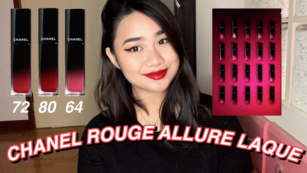 NEW CHANEL ROUGE ALLURE LAQUE | TRYING 3 DIFFERENT SHADES| 64 EXIGENCE 72 ICONIQUE 80 TIMELESS ♡