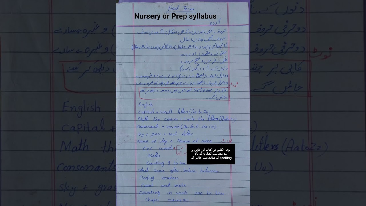 prep or Nursery class Urdu English maths paper idea