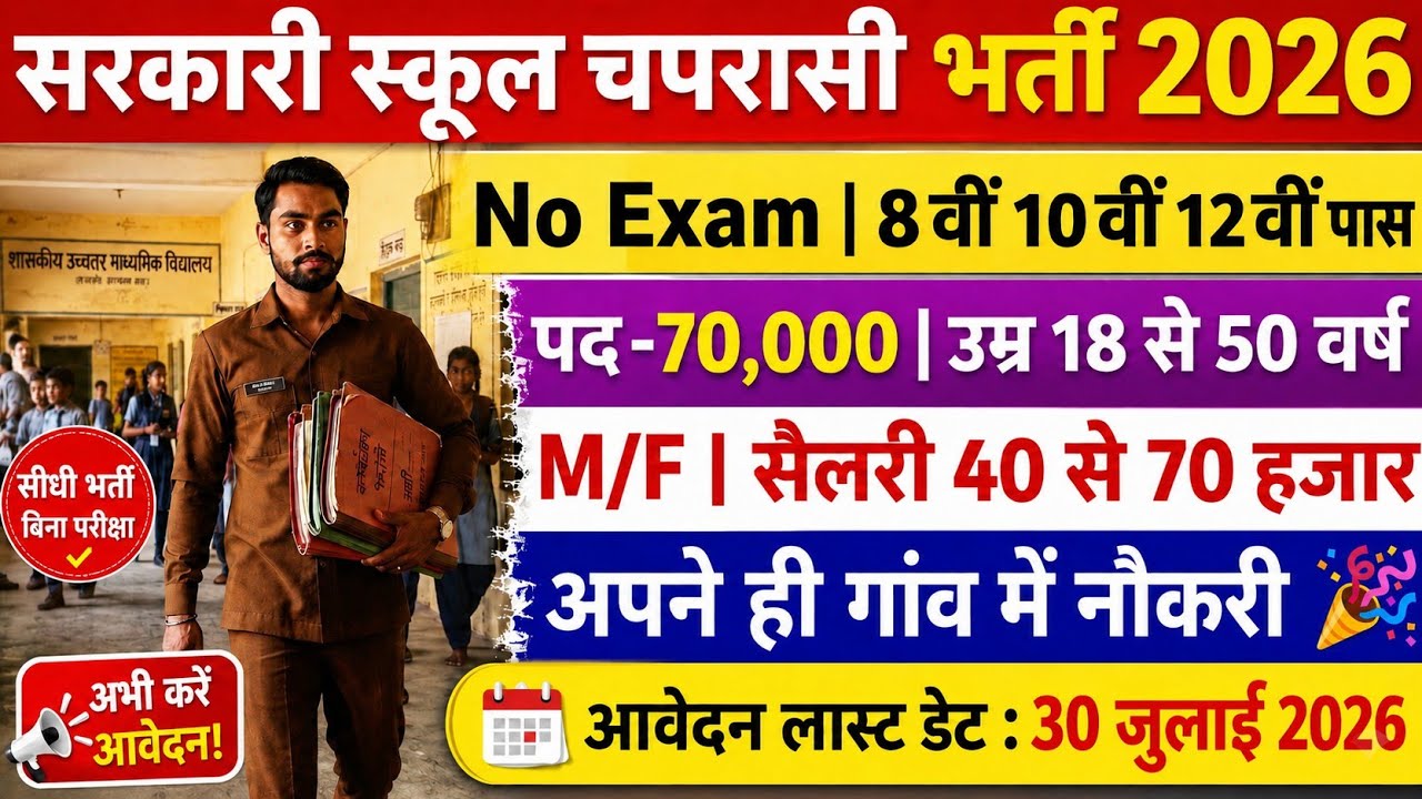 Govt school Peon New Vacancy 2026|Notification out 📢|Salary 40000💸|10th pass NO Exam ❌|Govt Job 🎉 ! 