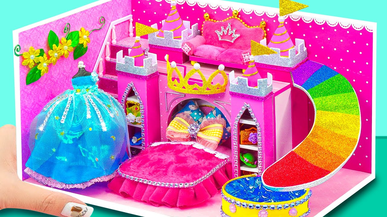 Make Most Pretty Pink Princess Castle with Elsa Dressmaking Recipe | DIY Miniature Cardboard House