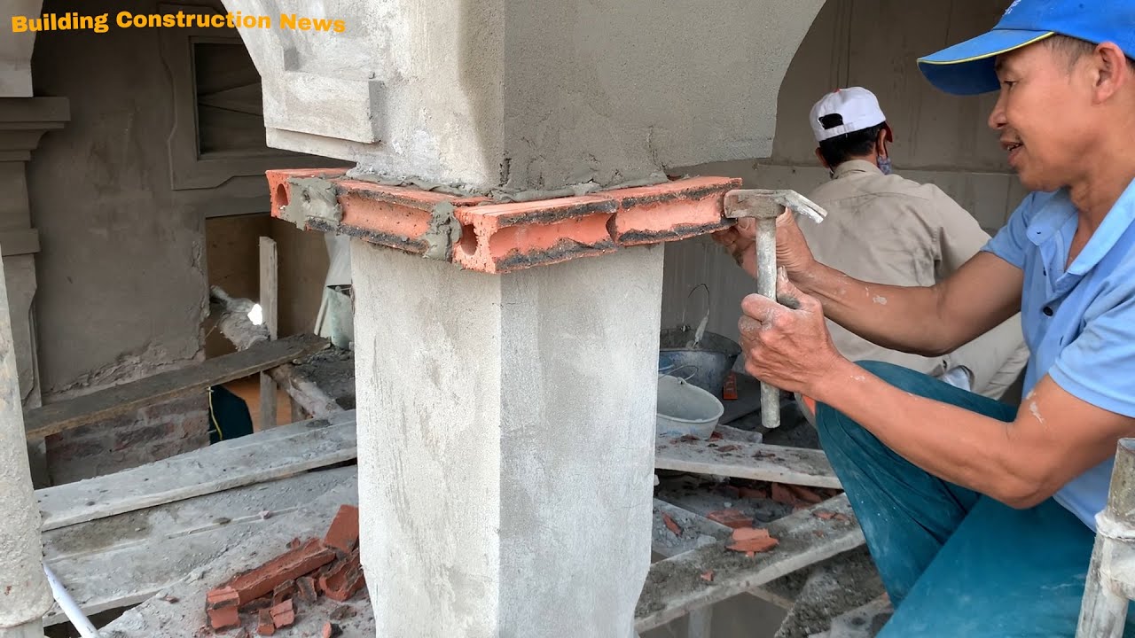 Professional Creative Concrete Pole Construction Techniques Use Using Sand & Cement And Craft Tools