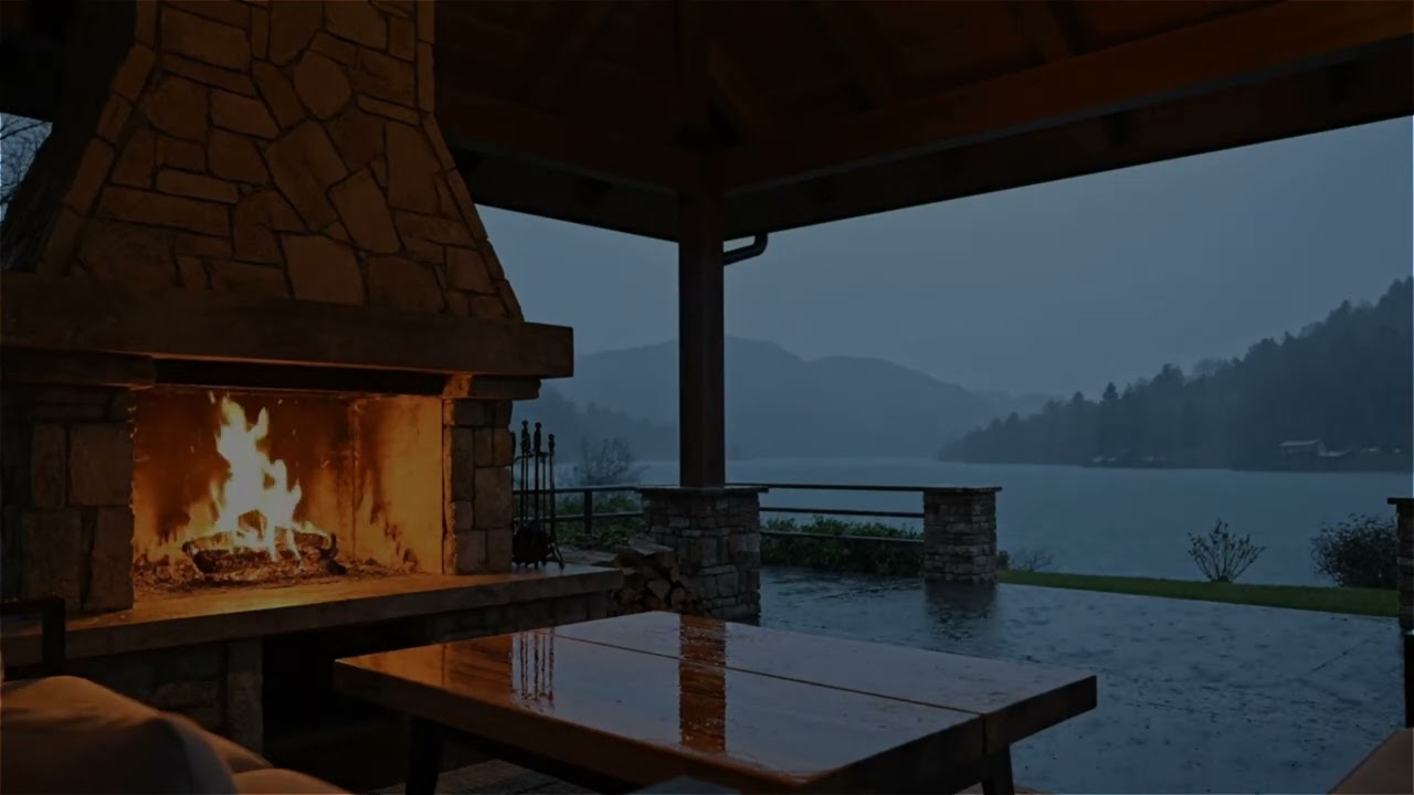 Rainy Night in a Cozy Lake Cabin 🌧️🔥 Fireplace Crackling Sounds for Deep Sleep (3 Hours)