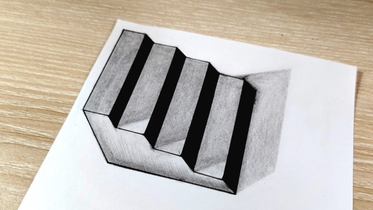 How to Draw 3D Stairs - Drawing Optical Illusion || 3D Stairs Drawing on Paper 😍 Mdkh Arts 