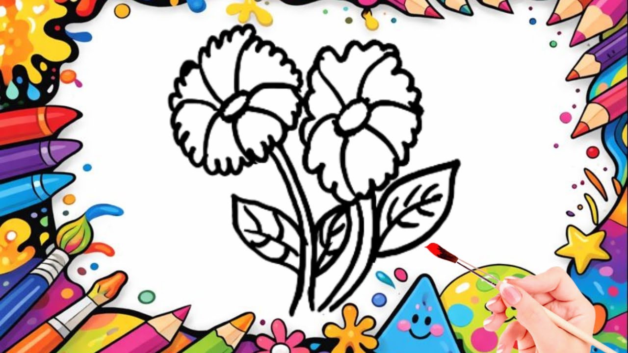 How To Draw cute Flower pair Drawing, Painting & Coloring For Kids and Toddlers_🌈🎨 🐋