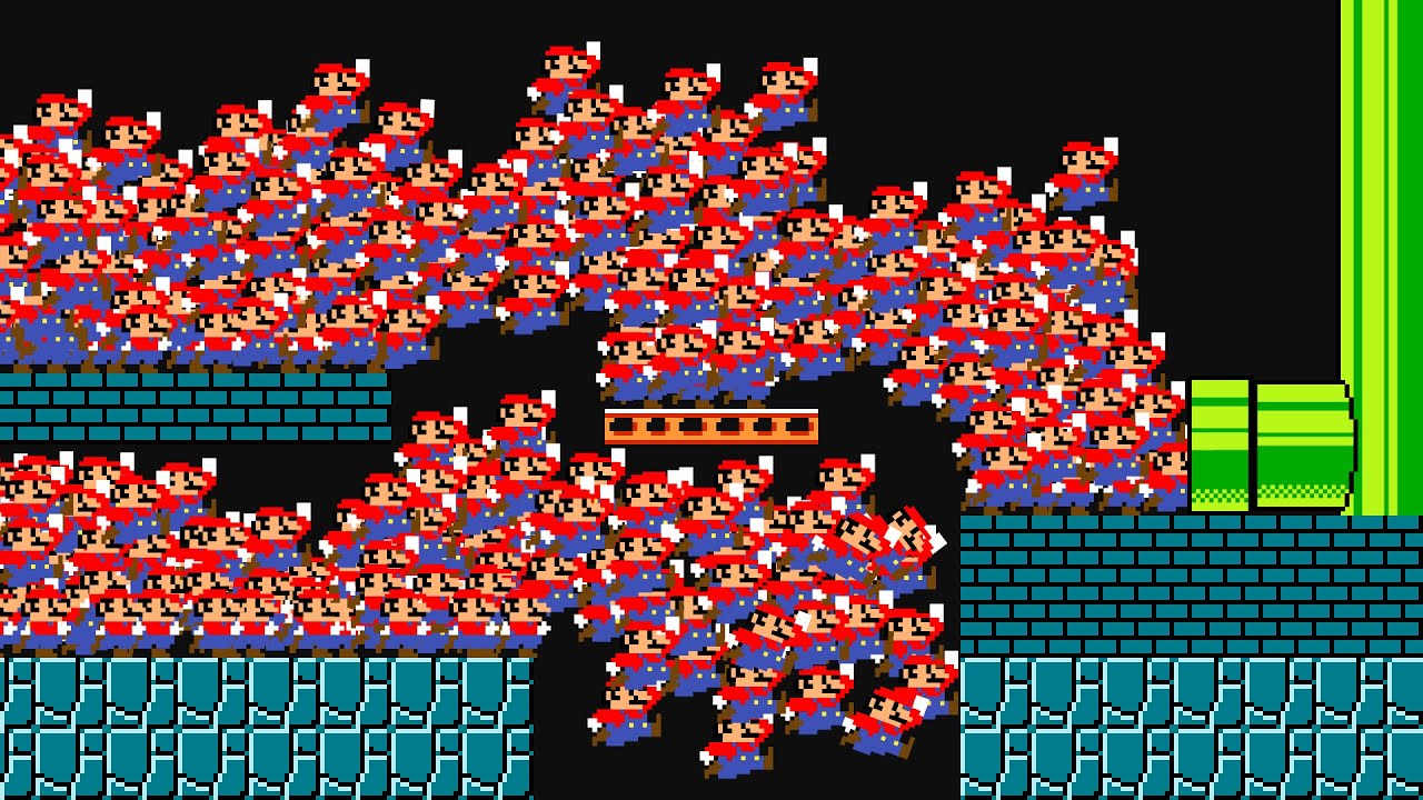 Mario but 9999 Mario at Once Tried to Beat Super Mario Bros.