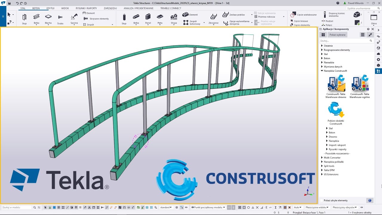 Modelowanie konstrukcji zakrzywionych | curved structures | Tekla Structures - Utwórz krzywą (m119)