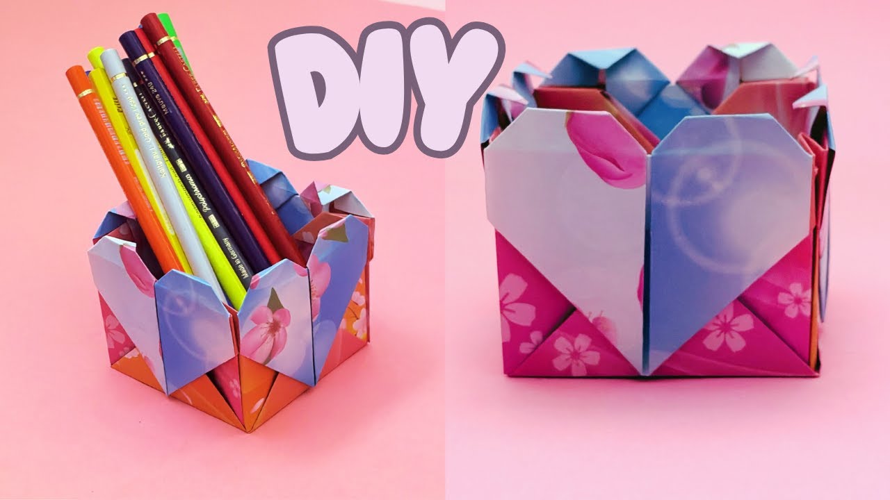 DIY Kağıttan Kalpli Kutu Kalemlik Nasıl Yapılır? ❤️🥰 697