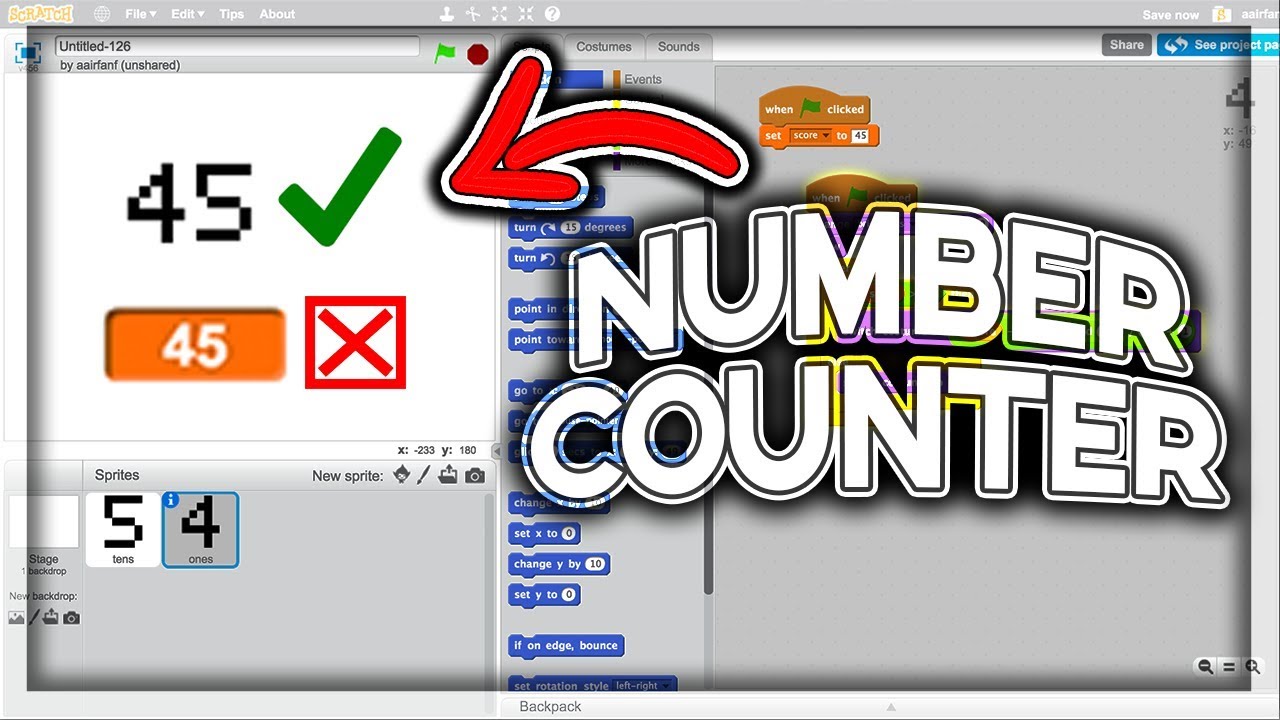 Scratch Tutorial: How to make a Number Counter (display numbers)