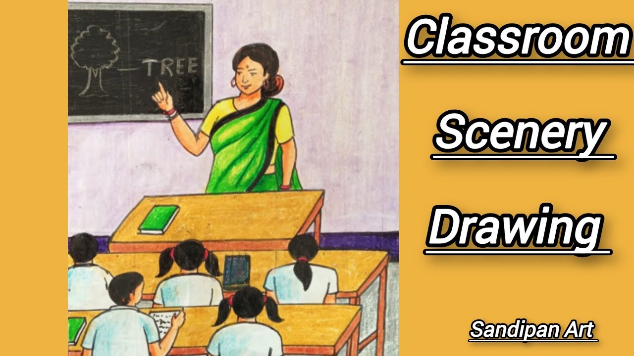 বিদ্যালয়ের পরিবেশ সিনারি অঙ্কন / school classroom scenery drawing tutorial #scenerydrawing #art