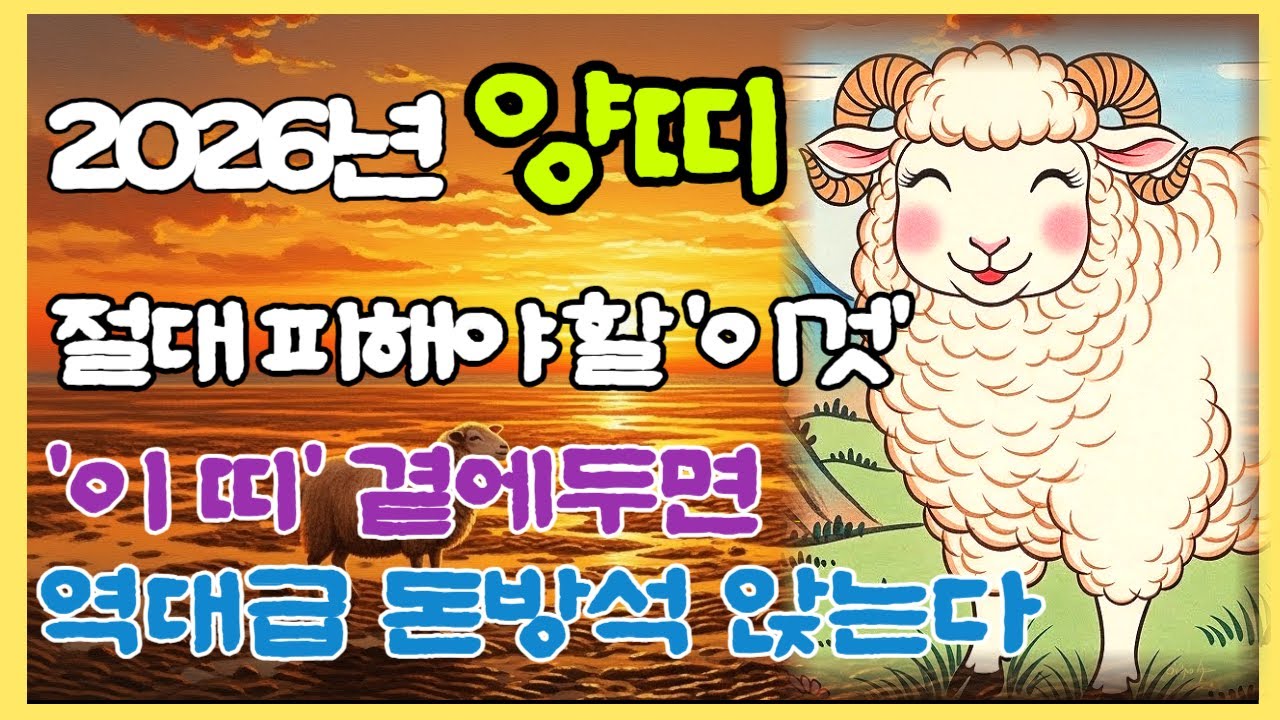 2026년 양띠, '이 띠' 만나면 부자됩니다. 아주 좋은 귀인띠, 말도 못할 최고의 행운이 들어옵니다.  행운시작!