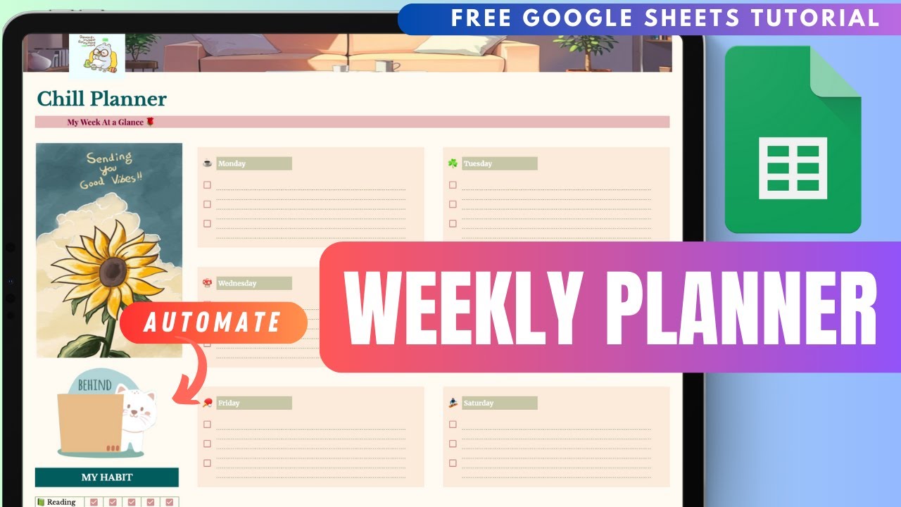 How to make a  Weekly Planner in Google Sheets Free Tutorial &ndash; Includes To-Do List, Habit Tracker.