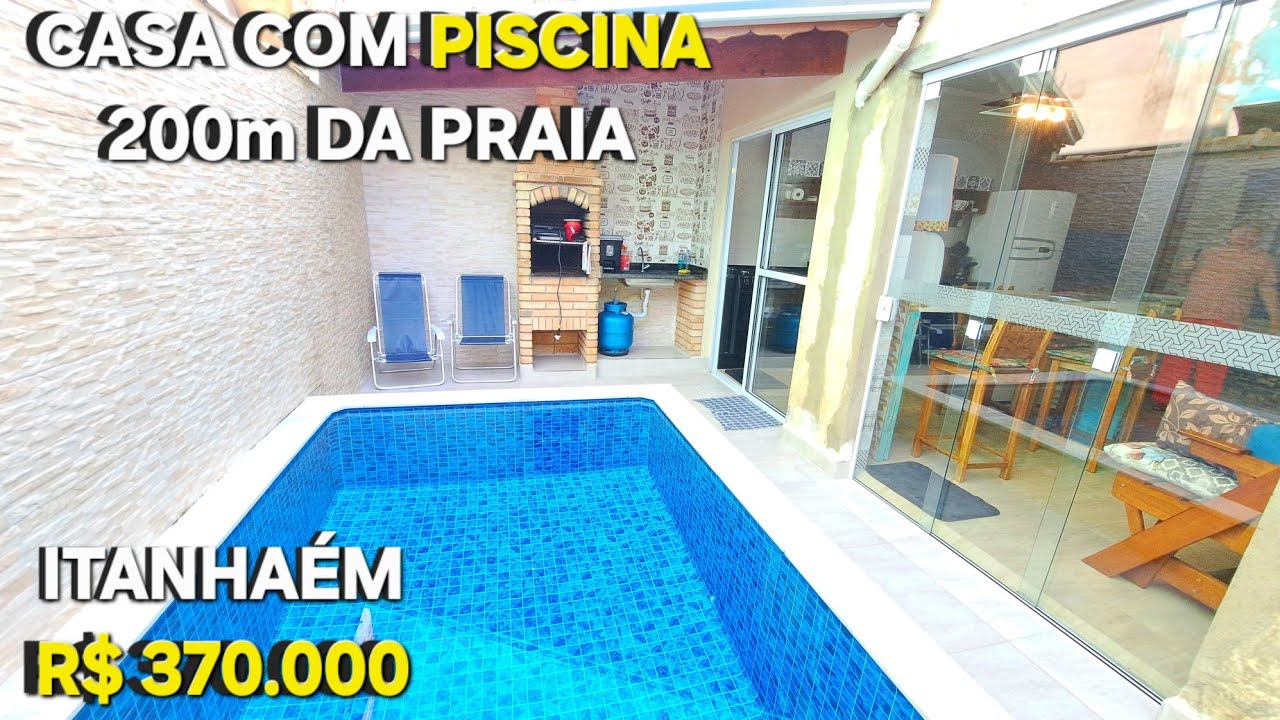 Casa com Piscina a 200m da Praia em Itanhaém | R$ 370 Mil | area gourmet com churrasqueira 